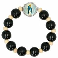 Dizainier sur élastique bois noir et beige avec image de N.D. de la Médaille Miraculeuse.