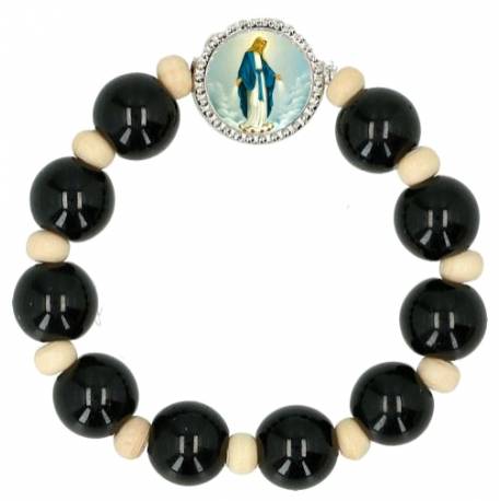 Dizainier sur élastique bois noir et beige avec image de N.D. de la Médaille Miraculeuse.