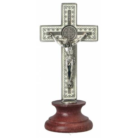 Croix St Benoît sur base 9.5 cm - Métal argenté