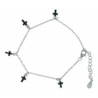 Bracelet en argent rhodié avec croix en email noir