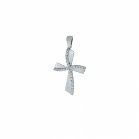 Croix or blanc 9 carats avec strass 23 mm 1.6 gr
