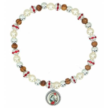 Bracelet sur élastique Perles blanches + strass