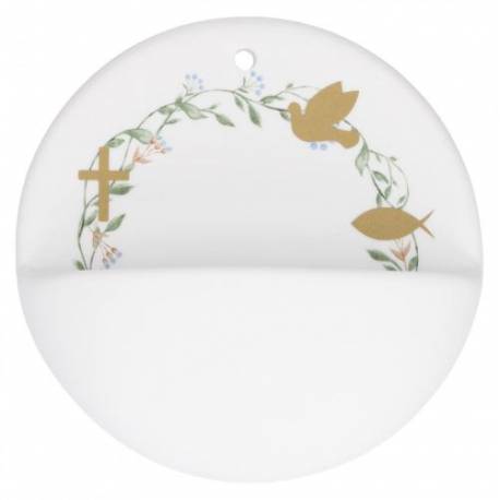 Benitier porcelaine mate avec symboles chrétiens
