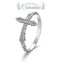 Bague en argent rhodié croix avec zircon