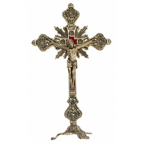 Croix sur base - 23 cm - Métal Doré