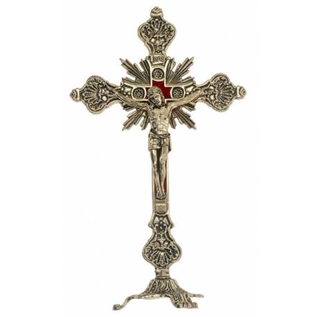 Croix sur base - 32 cm - Métal Doré