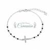 Bracelet dizainier en argent rhodié avec croix et perles noires
