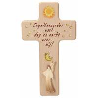 Croix en bois sculpté - 20 cm - 2 tons bois - Mon ange gardien