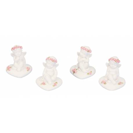 Engel zittend op hart 4 cm 4/set 