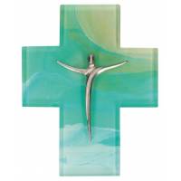 Kruisbeeld glas 11,5 x 14,5 cm Met metalen korpus 