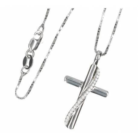 Croix 30 mm argent avec zircons et chaîne