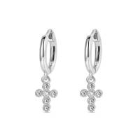 Boucles d'oreilles en argent rhodié avec croix et zircons