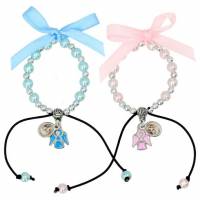 Armband op koord 2 engelen + kind - roze of blauw 