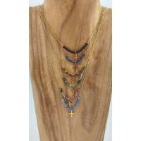 Verguld stalen ketting met stenen en kruis 