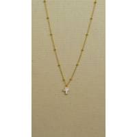 Stalen ketting met parelmoerkruis 