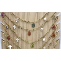 Ketting met bedels Medailles en kruisjes staal 