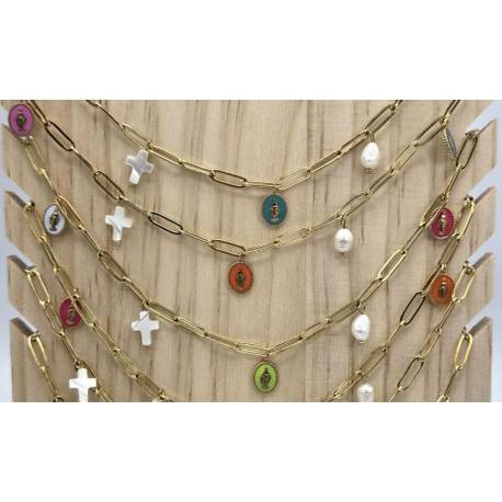 Ketting met bedels Medailles en kruisjes staal 