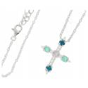 Kruis in zilver met rhodium + blauwe zirkonen 20 x 17 mm + ketting 