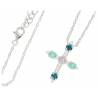 Kruis in zilver met rhodium + blauwe zirkonen 20 x 17 mm + ketting 