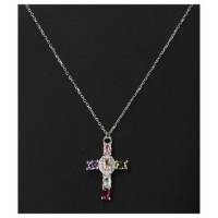 Croix en argent rhodié avec zircons multicolore 20 x 18 mm + chaine