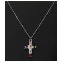 Croix en argent rhodié avec zircons multicolore 20 x 18 mm + chaine