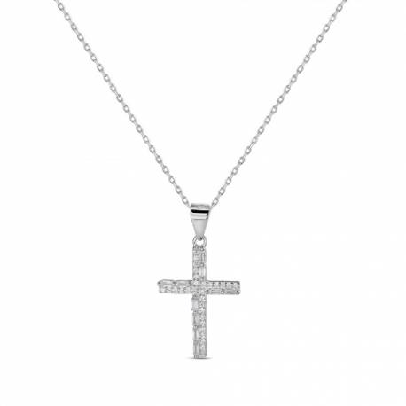 Kruis in zilver met rhodium met zirkonen + ketting 