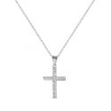 Croix en argent rhodié avec zircons + chaine