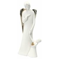 Statuette ange gardien avec enfant - blanc et doré 16 cm