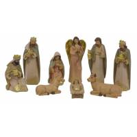 Personnages de crèche de Noël - 10 figurines de 12 cm - effet bois