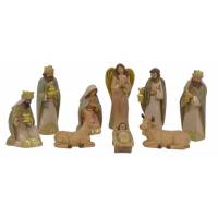 Personnages de crèche de Noël - 10 figurines de 09 cm - effet bois