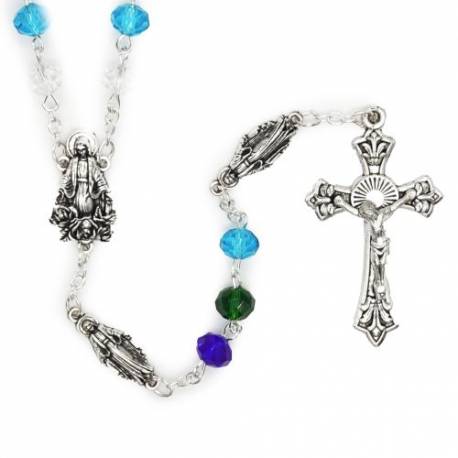 Chapelet cristal bleu 6 mm + Vierge Miraculeuse