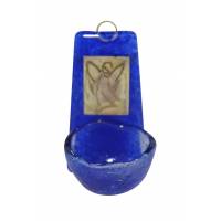 Bénitier en verre bleu avec ange 10 x 5.5 cm