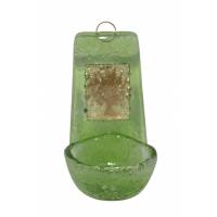 Groene glazen wijwaterbak met levensboom, 10 x 5,5 cm 