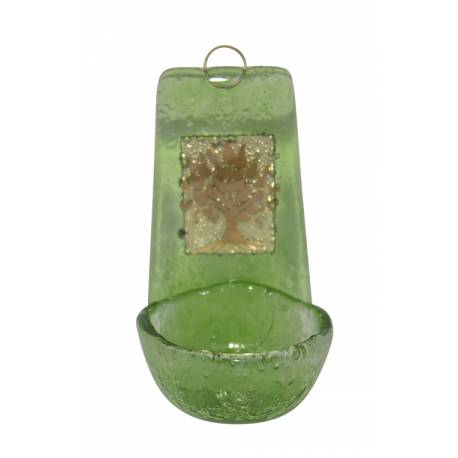 Bénitier en verre vert avec arbre de vie 10 x 5.5 cm
