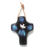 Croix Céramique - 9 X 7 cm - Bleu Foncé