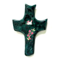 Croix Ceramique 20 X 13 Cm Vert Fonce