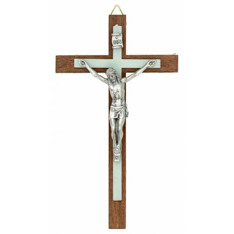 Kruisbeeld - 15 cm - Hout Bruin+lichtgevend 
