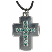 Kruisje 3 Cm + Strass Groen + Halssnoer Zwart 