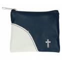 Rozenkranszakje Leder - 10 X 8 cm - Blauw-Wit 
