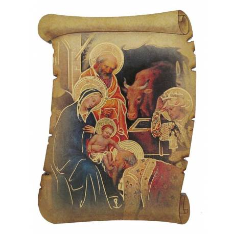 Cadre Parchemin Adoration Des Rois 6.5 X 4.5 Cm