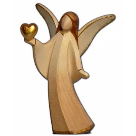 Ange En Bois Sculpte Avec Coeur Or 11Cm 2 Tons Bois