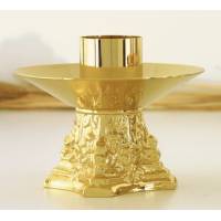 Bougeoir Base 10x10 Cm H 12 Cm Diam Bougie 5 Cm Doré