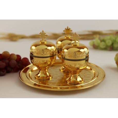 Set Pour Huiles Saintes 3 Ampoules Cat/Chr/Inf D 22 Cm Doré