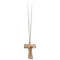 Bois Sculpté Croix S/Cordon Tau 7.5 X 6 Cm 2 Ton Bois