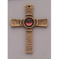 Croix Murale 8.5 Cm Bronze Pierre Rouge