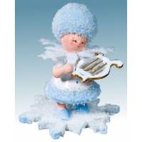 Flocon De Neige-Bois 5.7 Cm Avec Une Petite Harpe