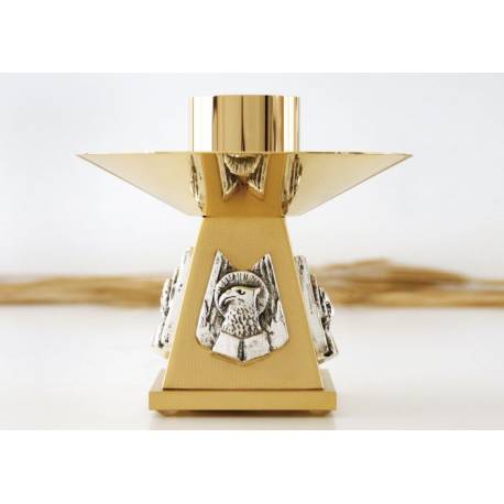 Bougeoir Base 8x8 Cm H 14 Cm Diam Bougie 5 Cm Bi-Couleur