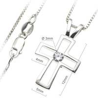 Kruisje 12 mm zilver met zirkoon en ketting 