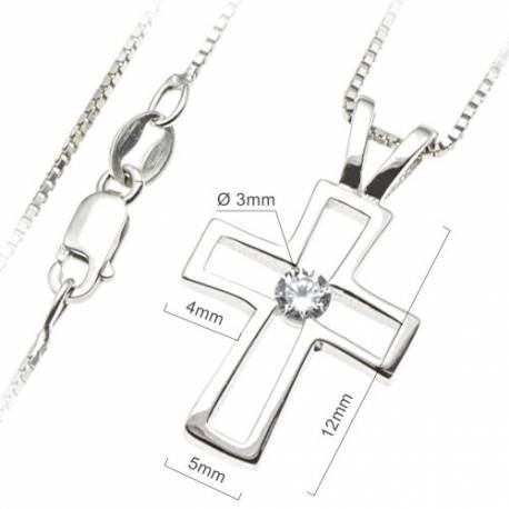 Kruisje 12 mm zilver met zirkoon en ketting 