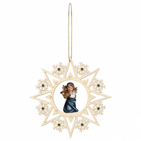 Décoration de Noël : ange en bois avec corne à suspendre